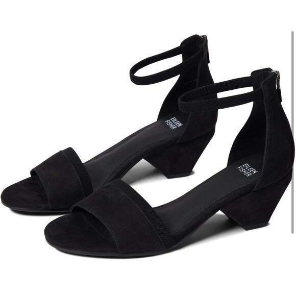 Eileen Fisher black Viva Nubuck Ankle-Grip Sandals size 8 - Picture 1 of 12